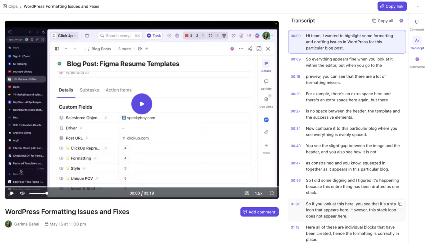 How to share audio on teams: Transform your recordings into actionable insights with ClickUp's AI-powered auto-transcription